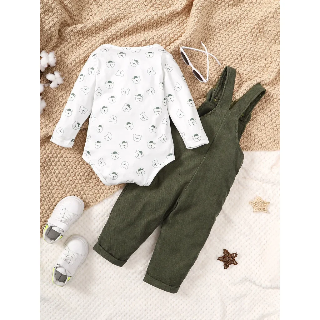 Bear Print Bodysuit & Overalls – Cozy Fall Comfort - Image 5