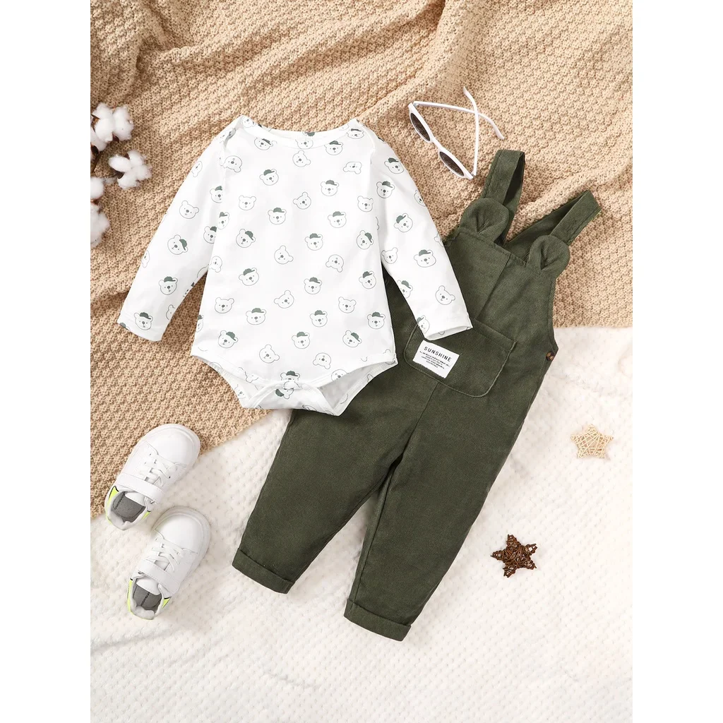 Bear Print Bodysuit & Overalls – Cozy Fall Comfort - Image 7
