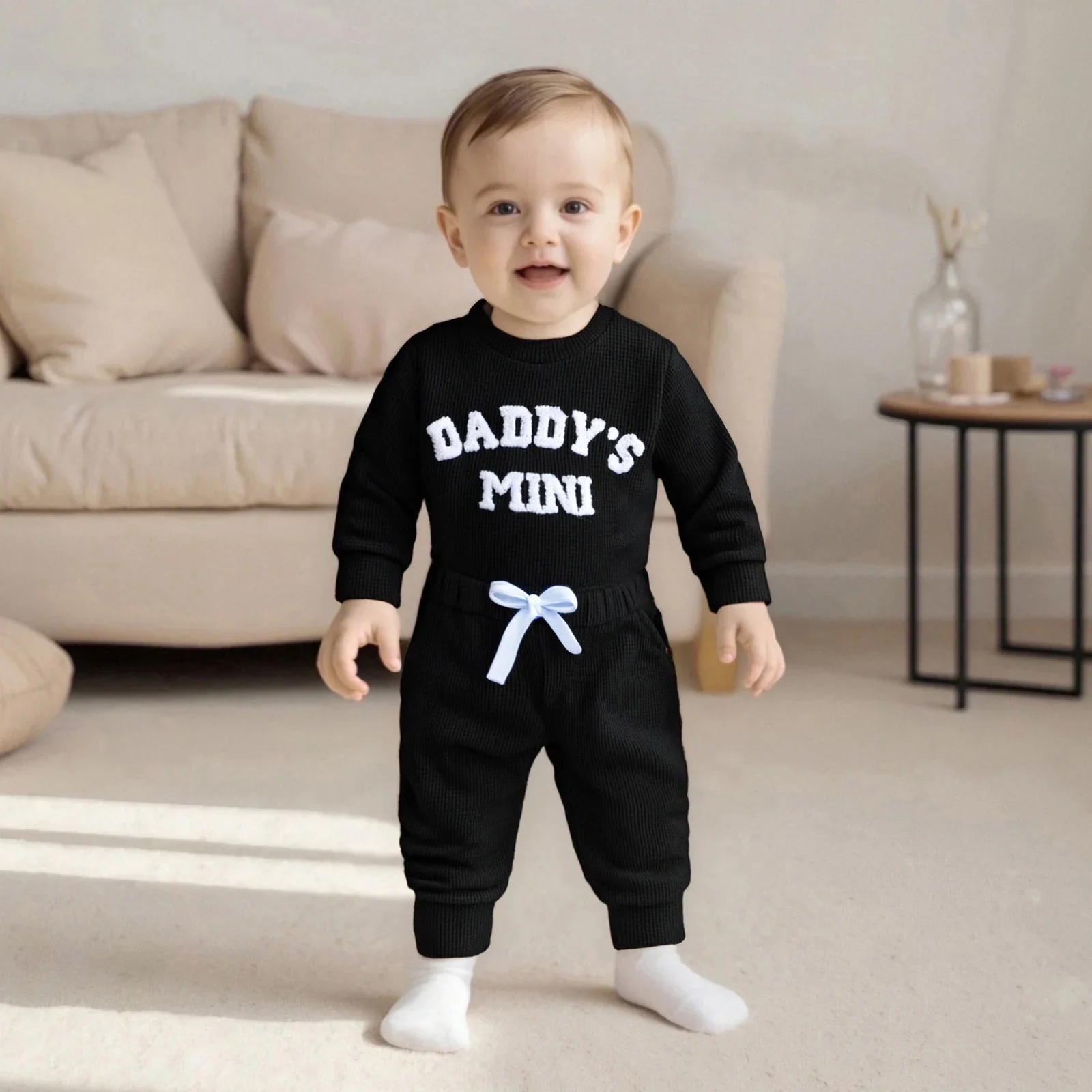 Daddy's Mini Waffle Bodysuit & Jogger Pants – Fall Fashion - Image 2