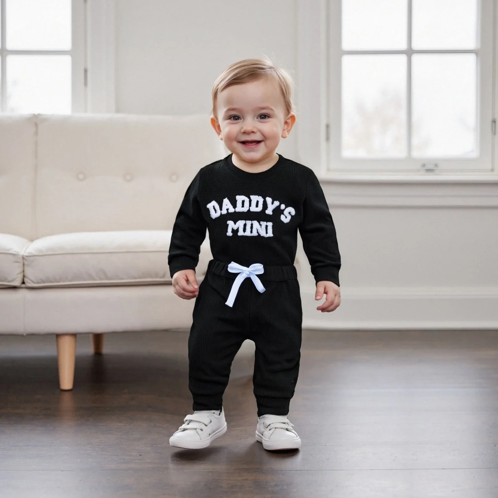 Daddy's Mini Waffle Bodysuit & Jogger Pants – Fall Fashion - Image 3