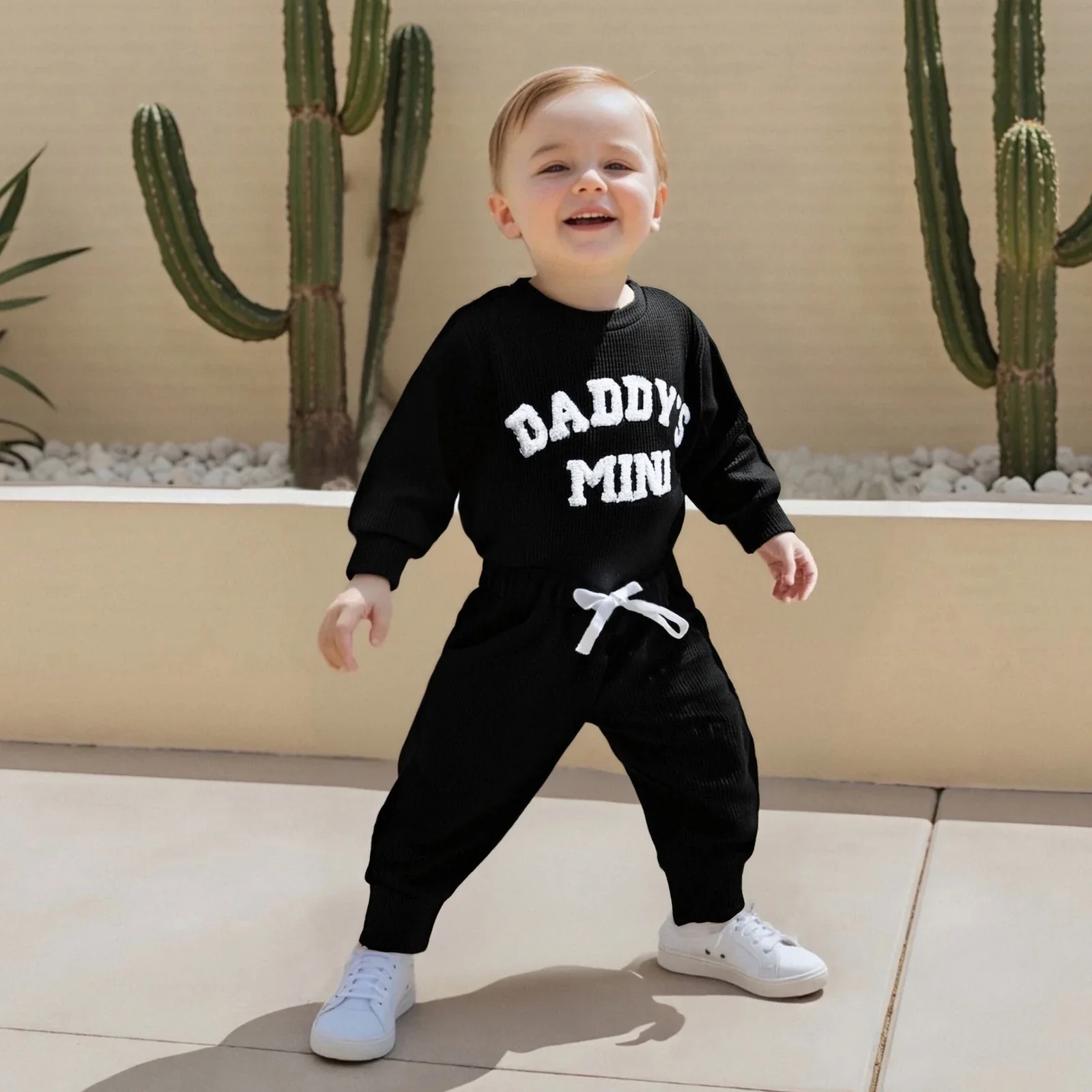 Daddy's Mini Waffle Bodysuit & Jogger Pants – Fall Fashion - Image 4