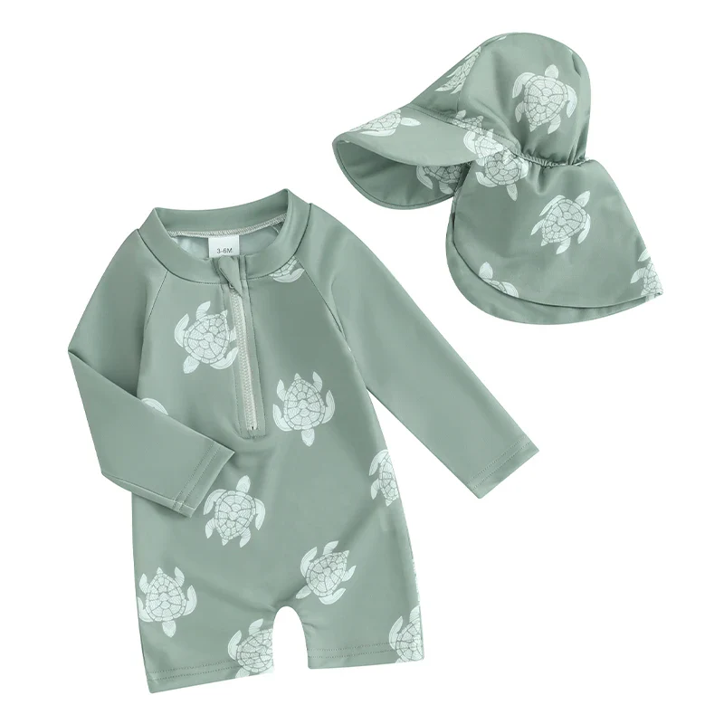 Baby Boys Rash Guard Set – Turtle & Dinosaur Print - Image 10