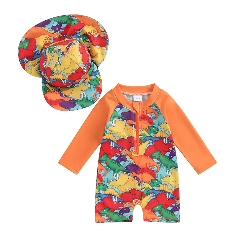 Baby Boys Rash Guard Set – Turtle & Dinosaur Print - Image 13