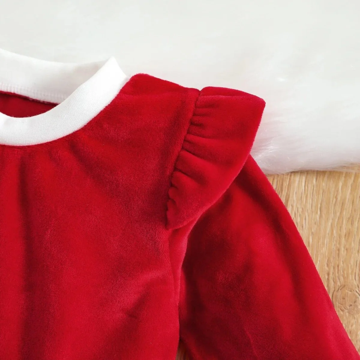 Baby Christmas Velvet Ruffle Romper - Image 5