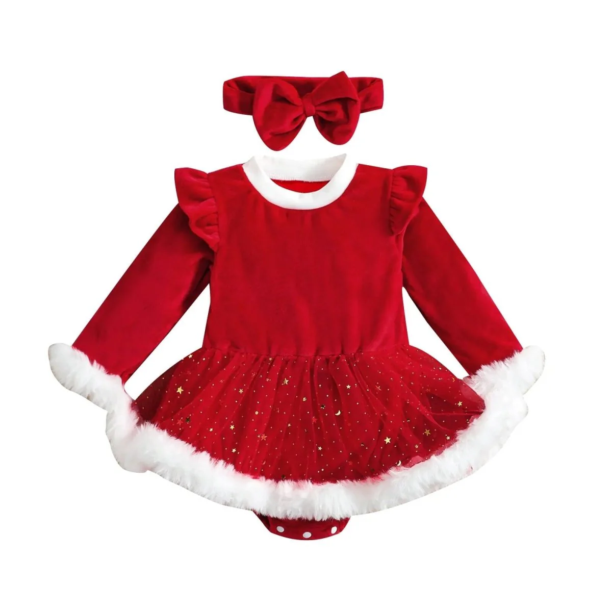 Baby Christmas Velvet Ruffle Romper - Image 6
