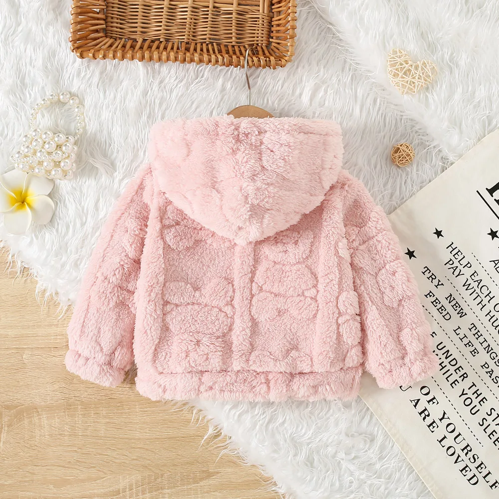 Baby Girl Pink Fleece Jacket – Heart Love Pattern - Image 2