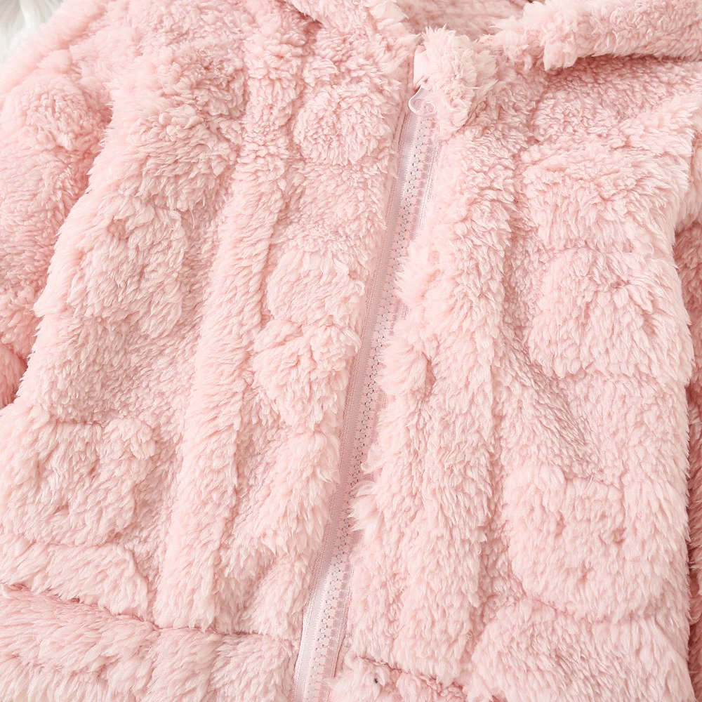 Baby Girl Pink Fleece Jacket – Heart Love Pattern - Image 4