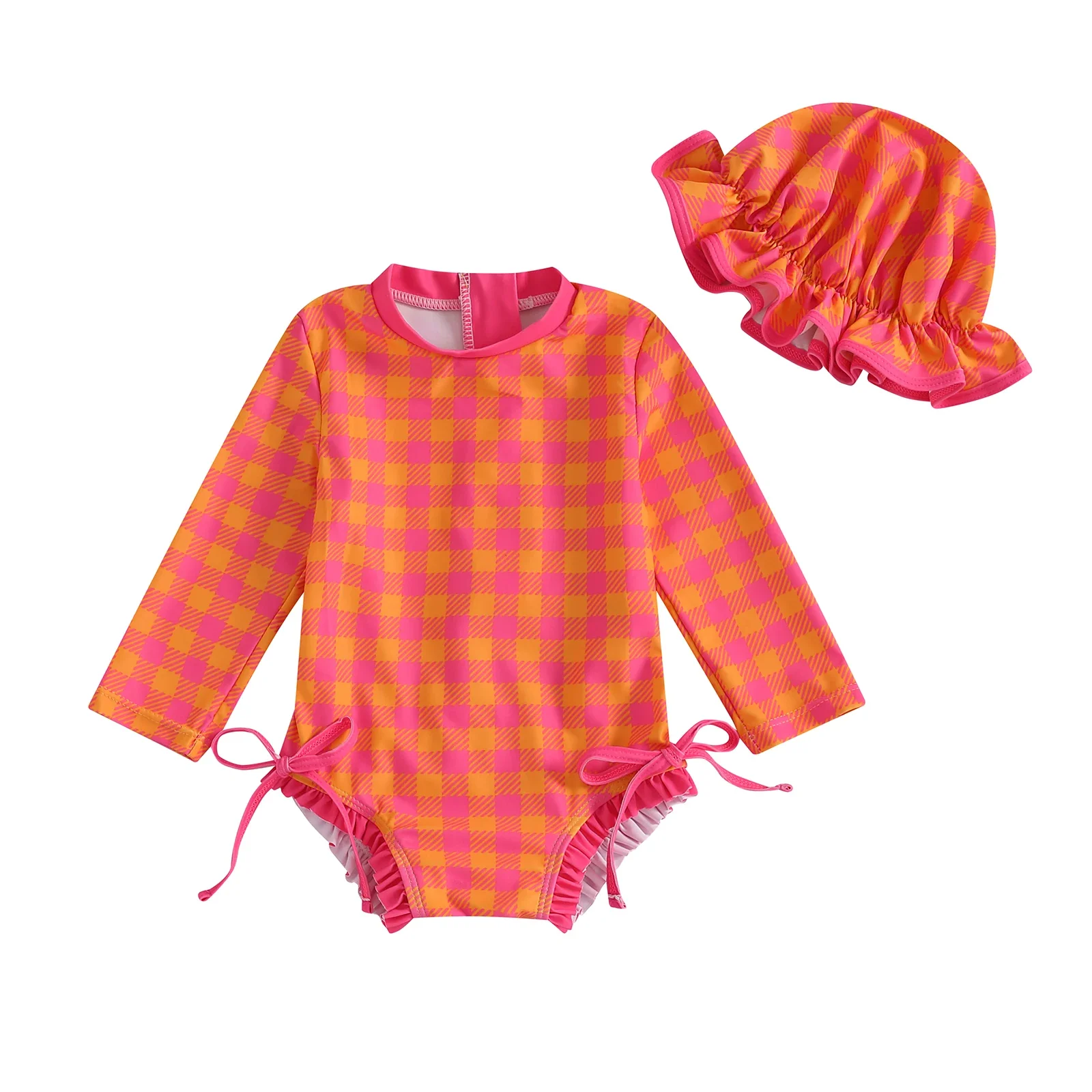 Baby Girl Rash Guard Swimsuit with Swim Cap - Image 7