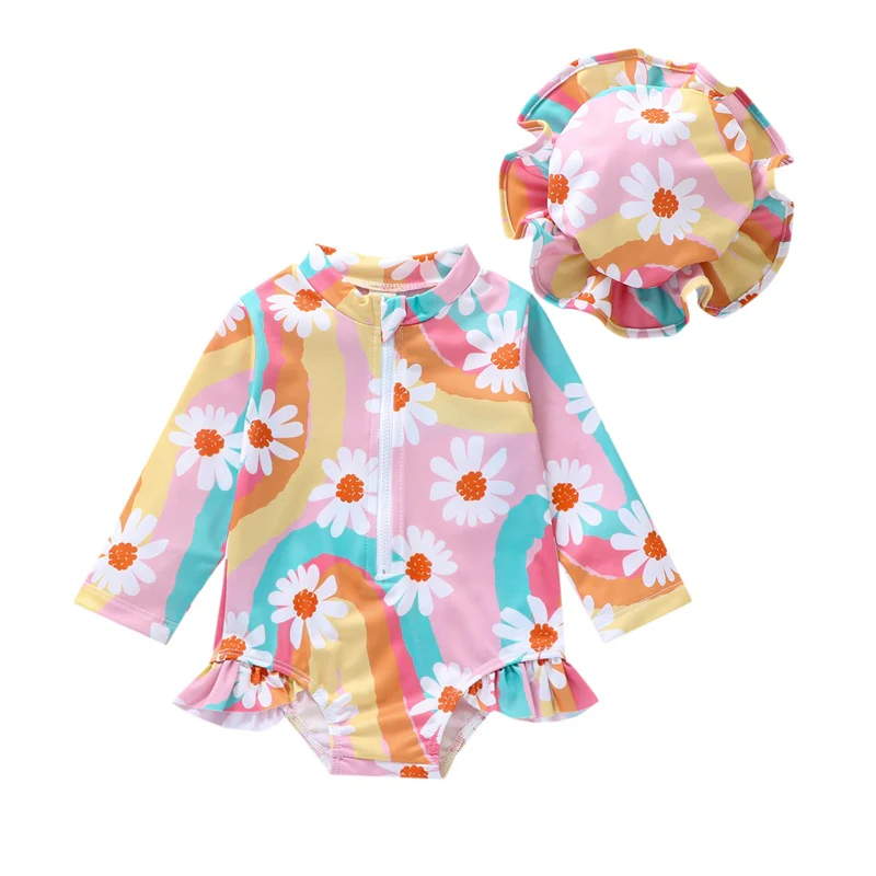 Baby Girl UV Swimsuit with Hat – Long Sleeve Zipper - Image 16