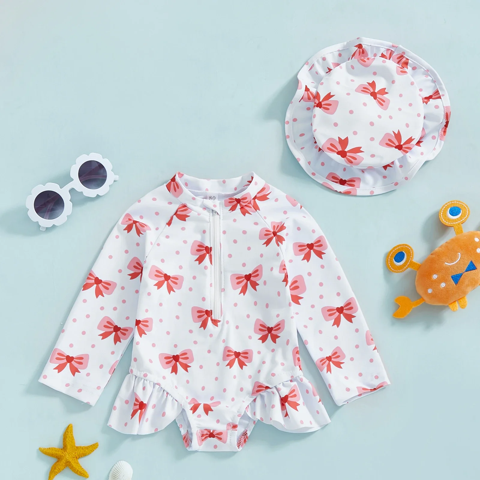 Baby Girls Floral Rash Guard with Hat – Zip Up - Image 7