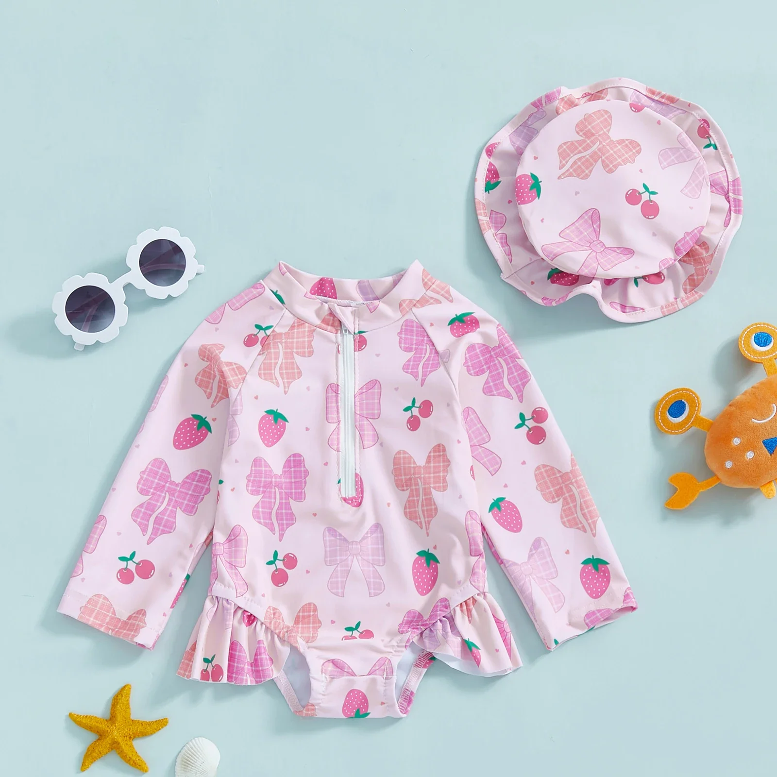 Baby Girls Floral Rash Guard with Hat – Zip Up - Image 8