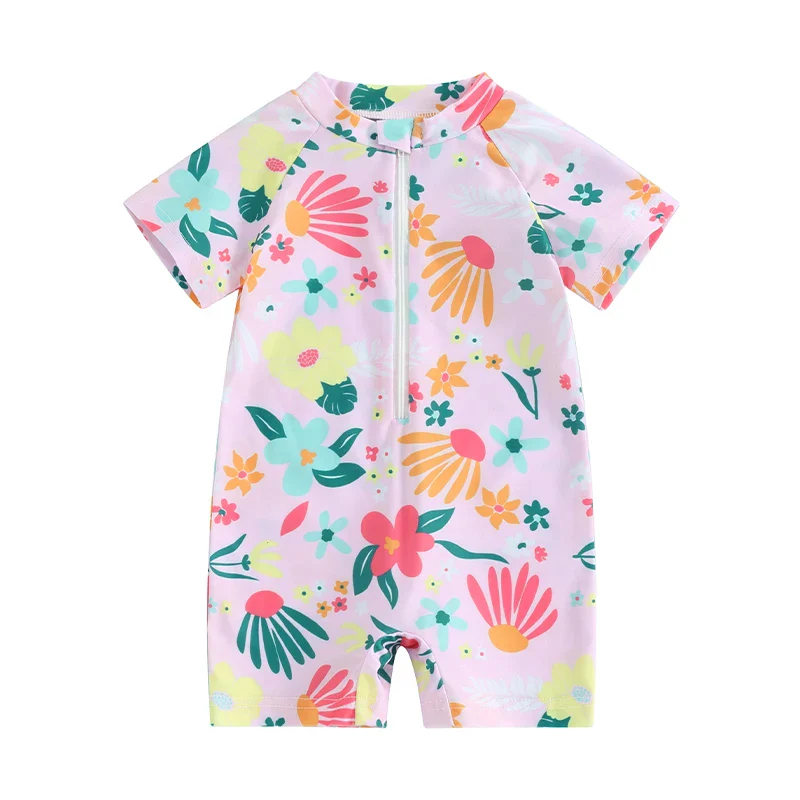 Baby Girls Rash Guard Romper – Floral Zip Up - Image 11