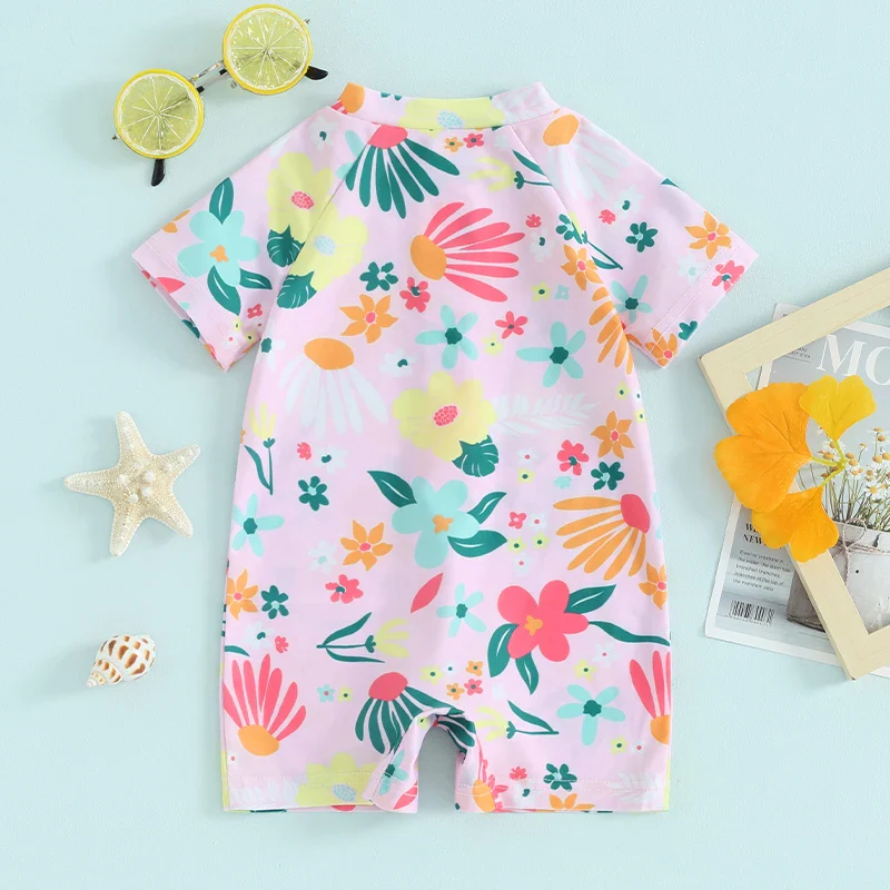 Baby Girls Rash Guard Romper – Floral Zip Up - Image 3