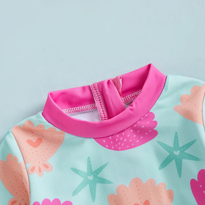 Baby Girls Rash Guard Swimsuit – Shell Print UV Cover - Image 4