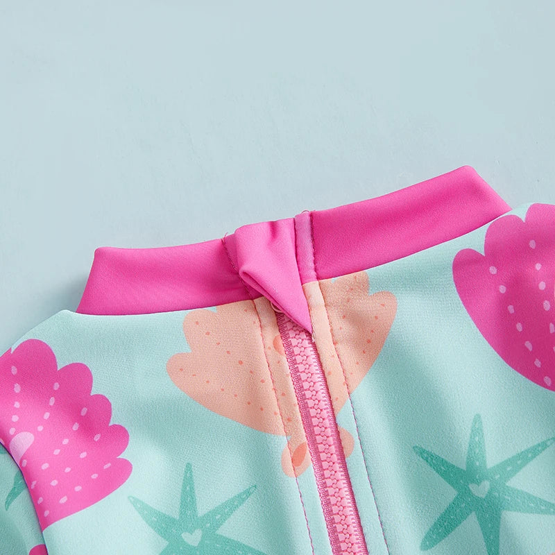 Baby Girls Rash Guard Swimsuit – Shell Print UV Cover - Image 9