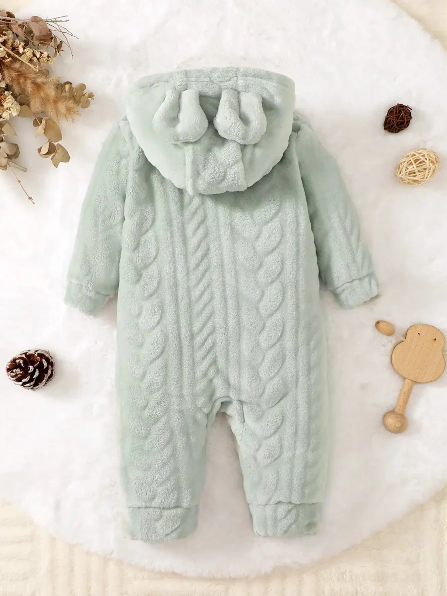 Baby Hooded Jumpsuit – Plush Winter Romper (0–18 Months) - Image 2