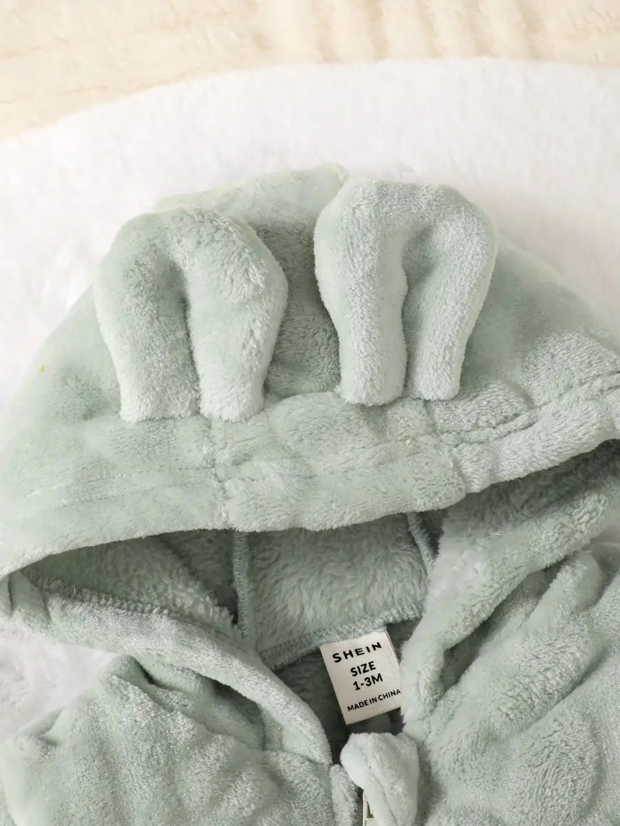 Baby Hooded Jumpsuit – Plush Winter Romper (0–18 Months) - Image 3
