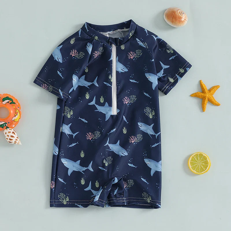Baby Rash Guard – Shark Print Long Sleeve Zip Up - Image 11