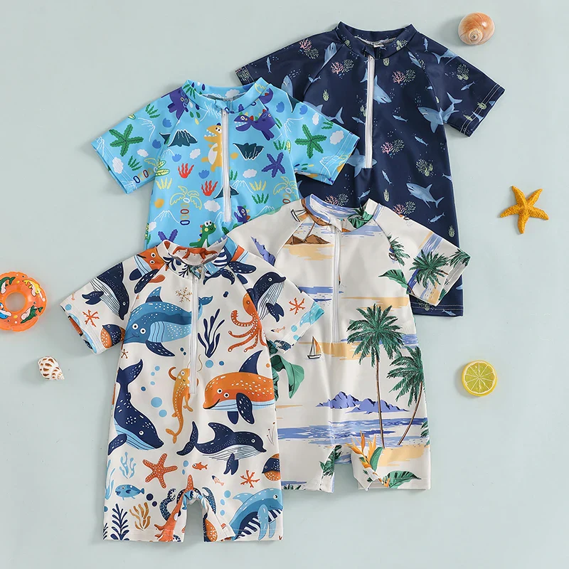 Baby Rash Guard – Shark Print Long Sleeve Zip Up - Image 12