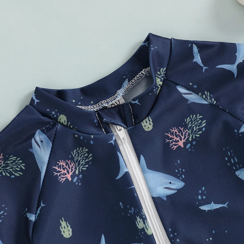Baby Rash Guard – Shark Print Long Sleeve Zip Up - Image 13
