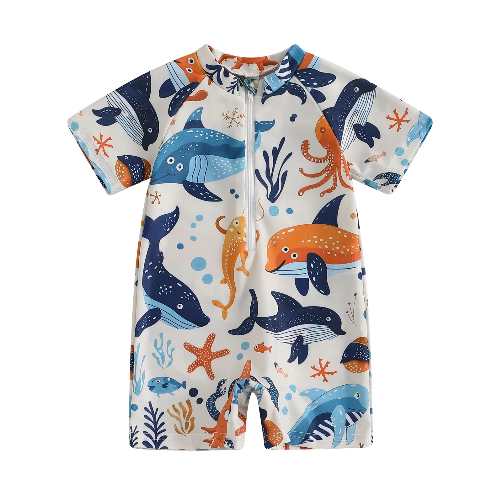 Baby Rash Guard – Shark Print Long Sleeve Zip Up - Image 18