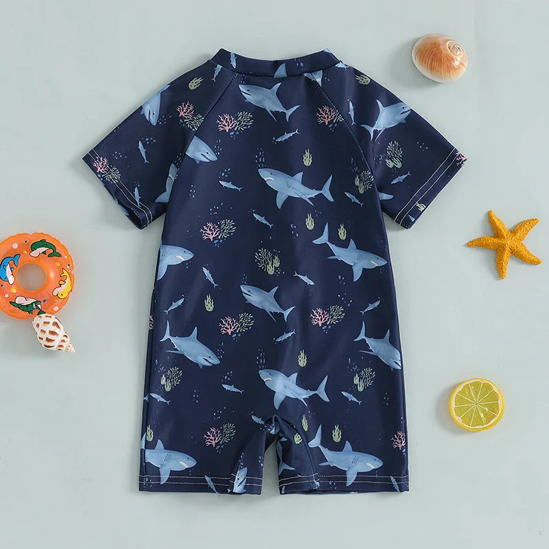 Baby Rash Guard – Shark Print Long Sleeve Zip Up - Image 3