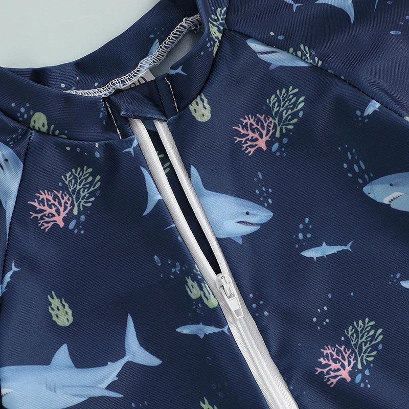 Baby Rash Guard – Shark Print Long Sleeve Zip Up - Image 8