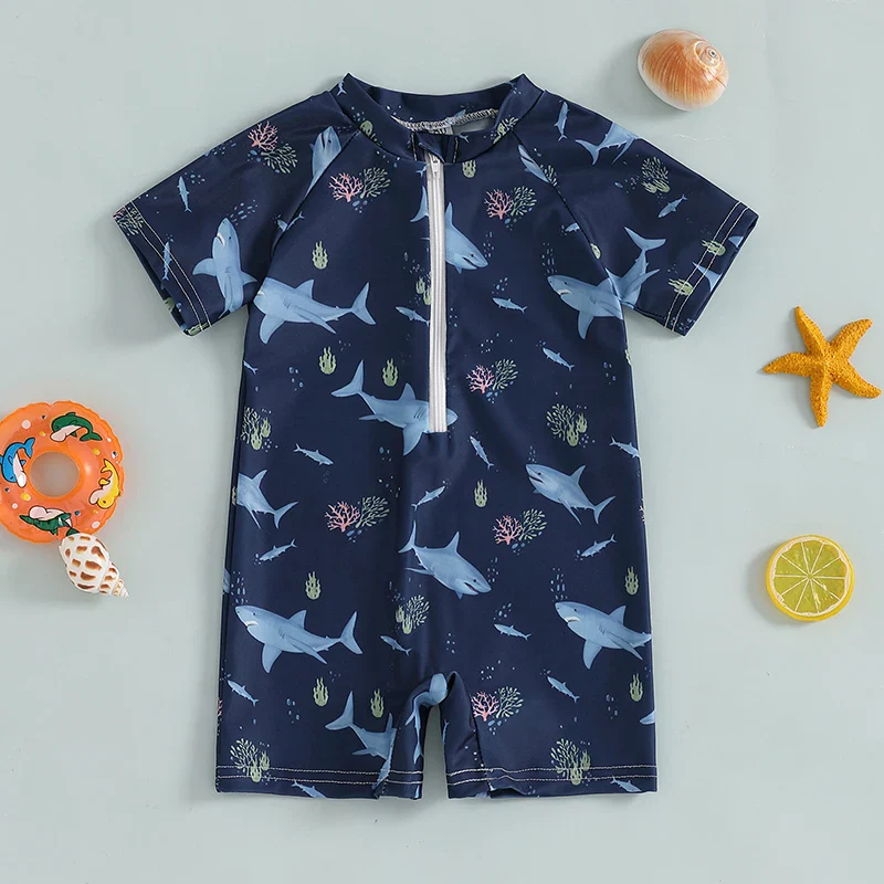 Baby Rash Guard – Shark Print Long Sleeve Zip Up - Image 9
