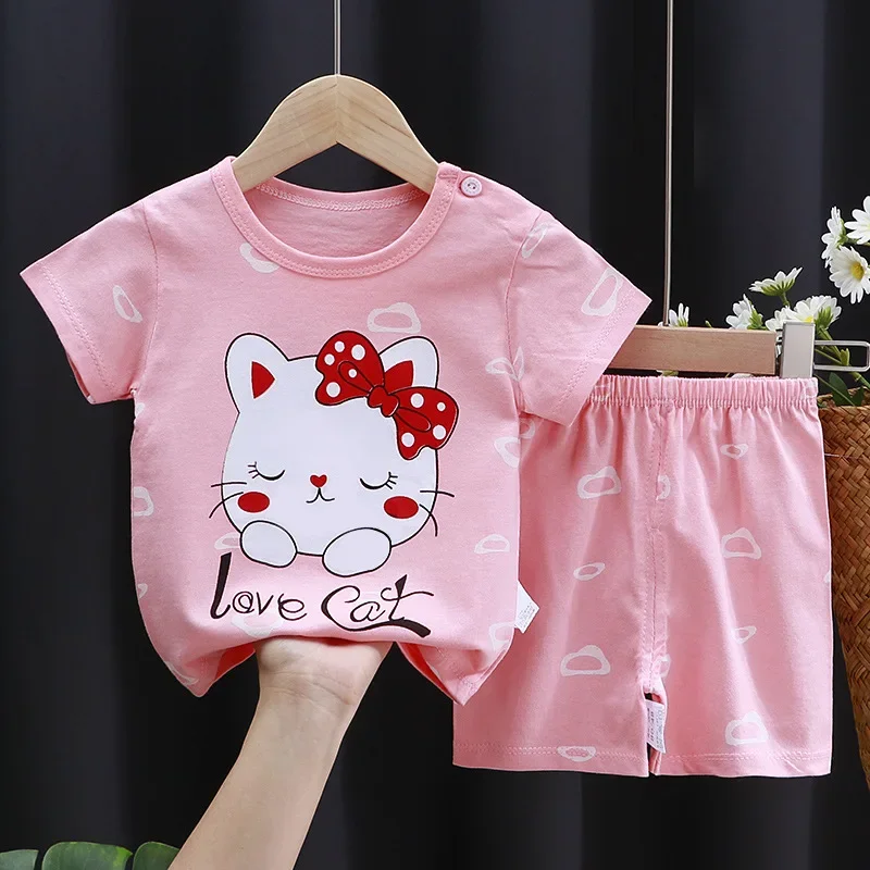 Cartoon Print Contrast T-Shirt & Shorts Set - Image 2
