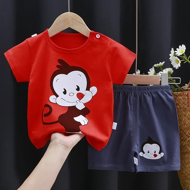 Cartoon Print Contrast T-Shirt & Shorts Set - Image 7