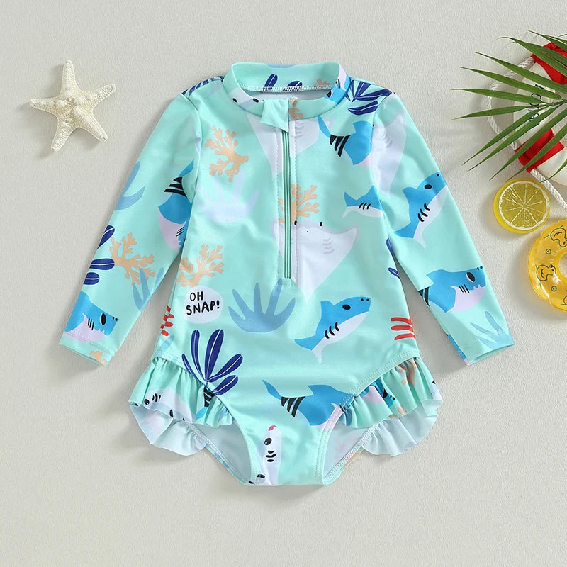 Girls Long Sleeve Swimsuit – Sea Animal Print - Image 2