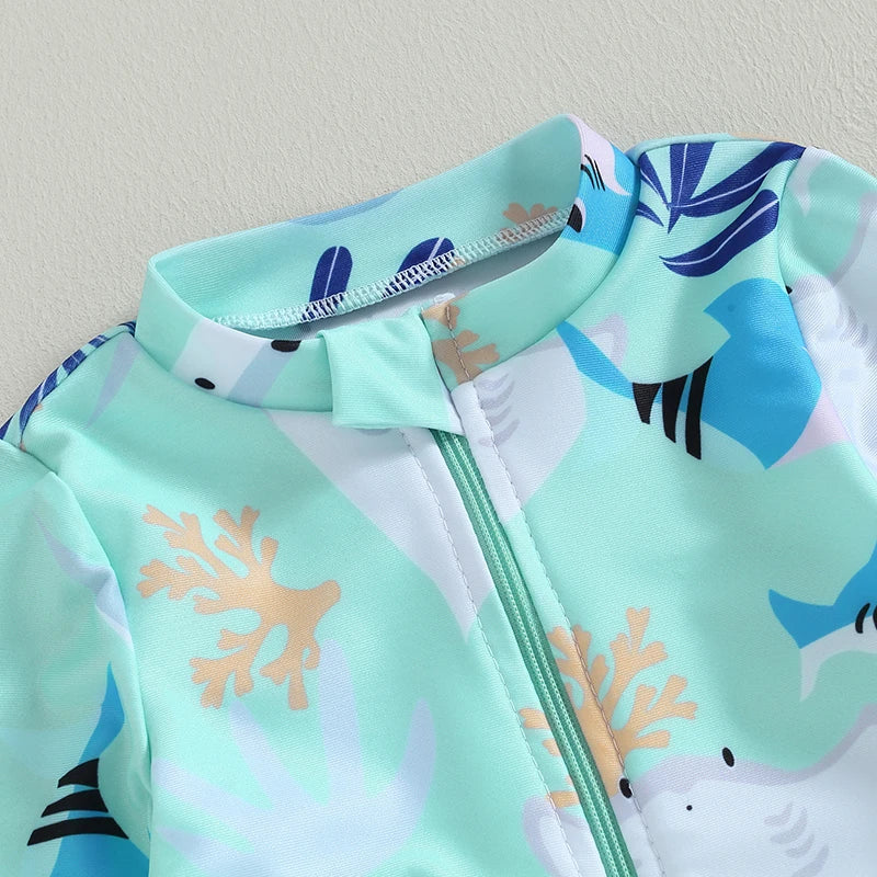 Girls Long Sleeve Swimsuit – Sea Animal Print - Image 5