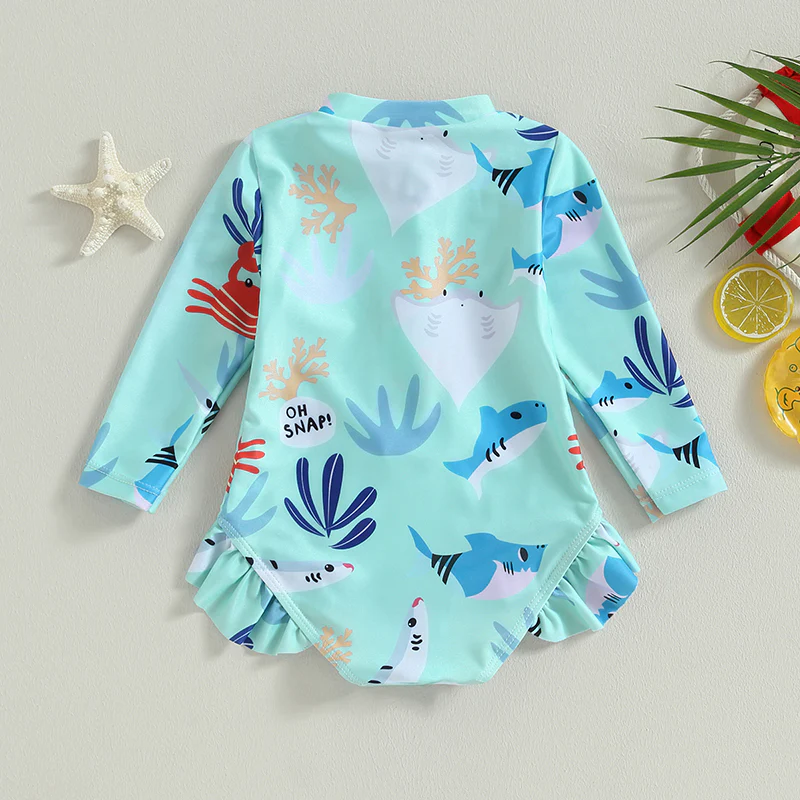 Girls Long Sleeve Swimsuit – Sea Animal Print - Image 8