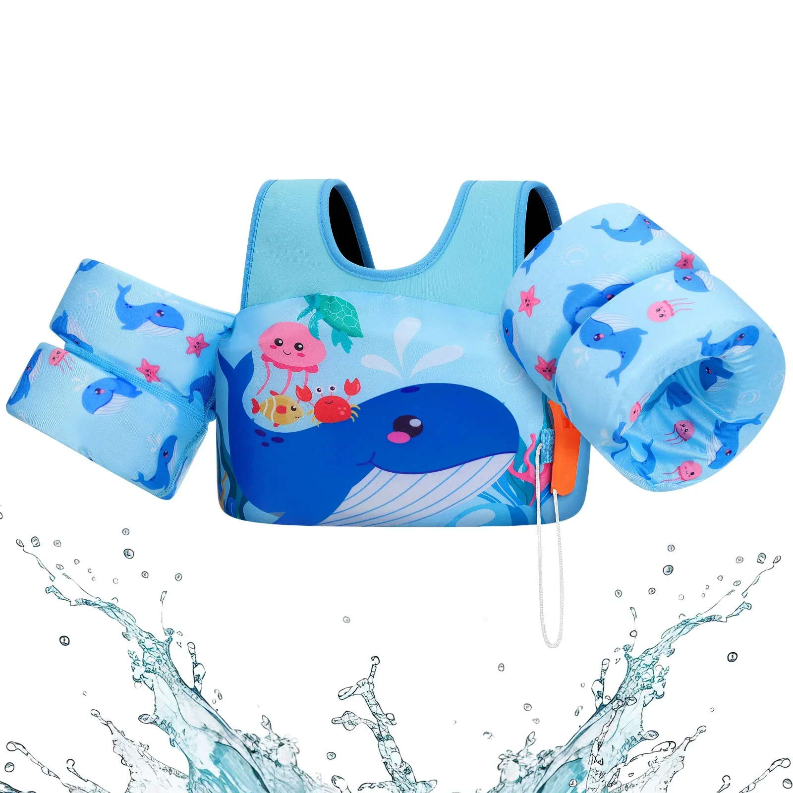 Kids Life Vest with Foam Arm Floats & Safety Whistle - Image 10