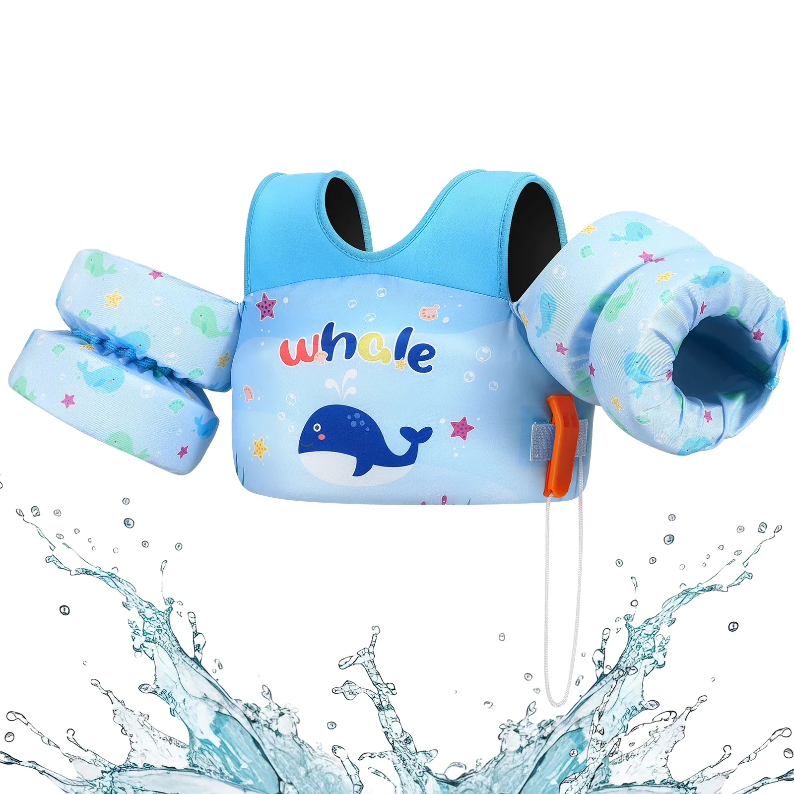 Kids Life Vest with Foam Arm Floats & Safety Whistle - Image 14