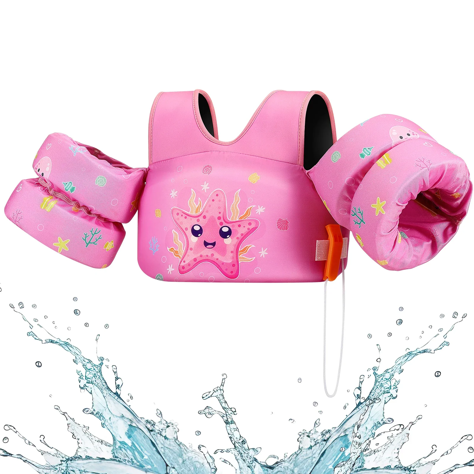 Kids Life Vest with Foam Arm Floats & Safety Whistle - Image 15