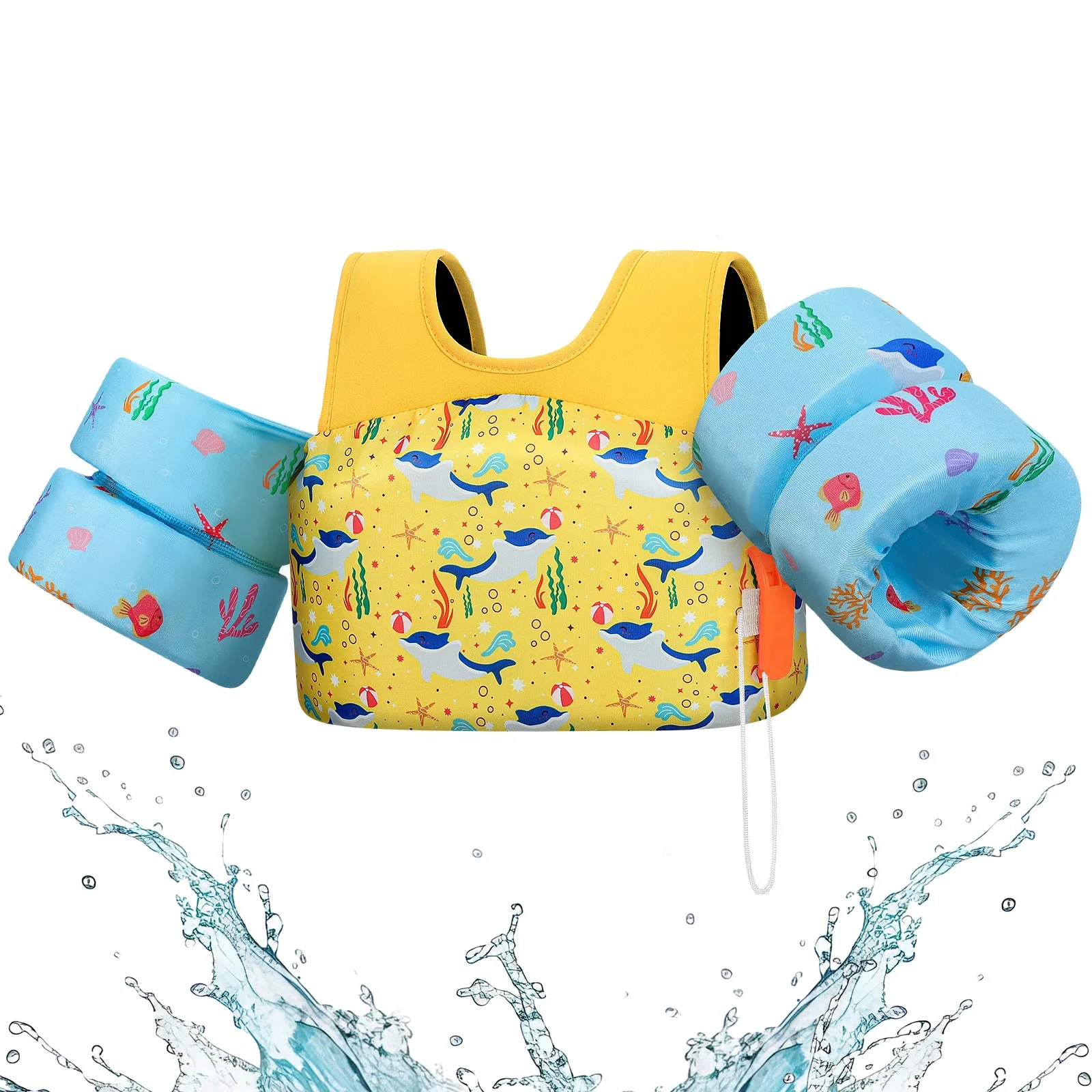 Kids Life Vest with Foam Arm Floats & Safety Whistle - Image 17