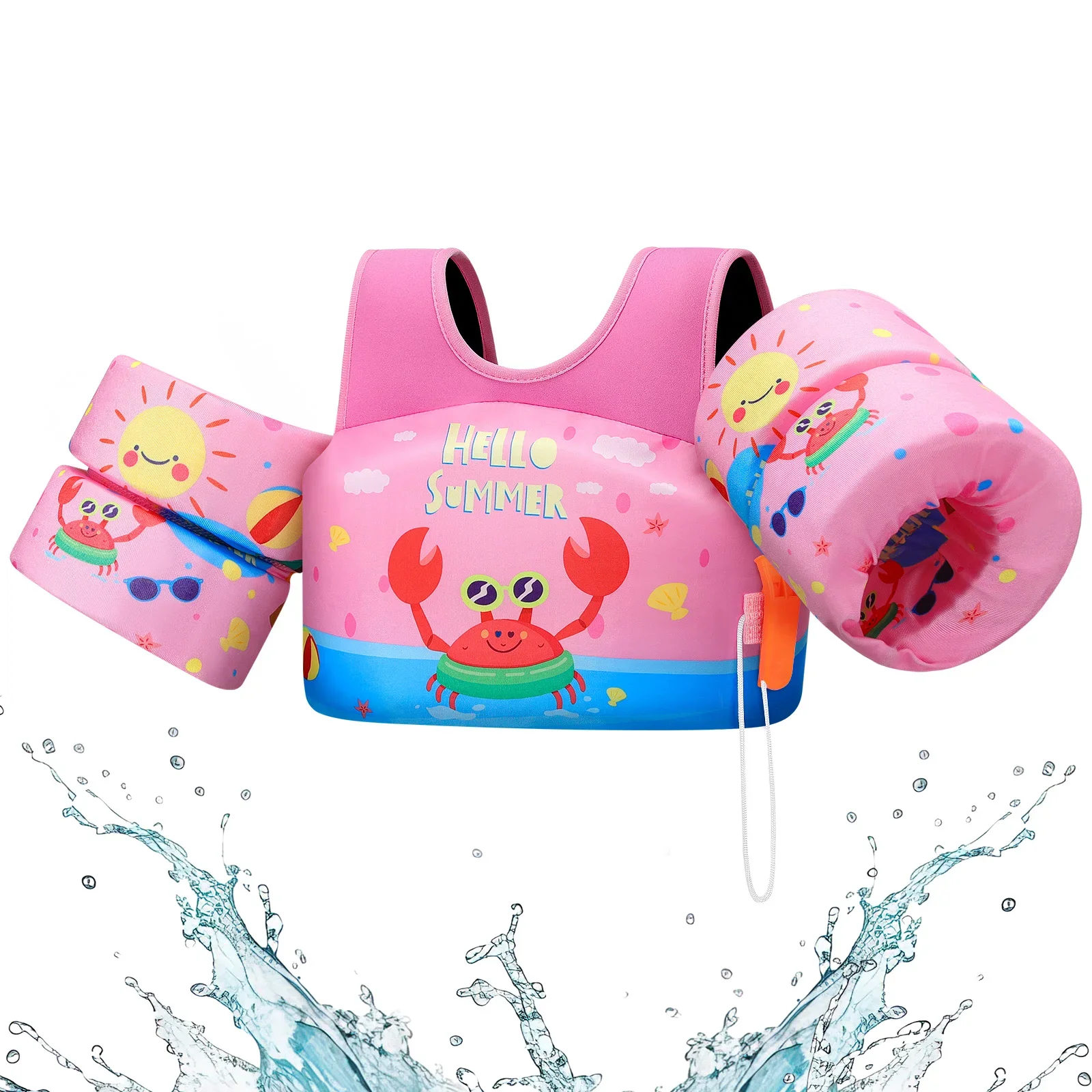 Kids Life Vest with Foam Arm Floats & Safety Whistle - Image 19