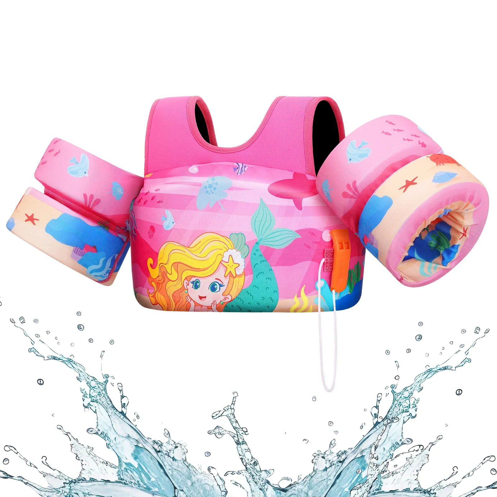 Kids Life Vest with Foam Arm Floats & Safety Whistle - Image 21