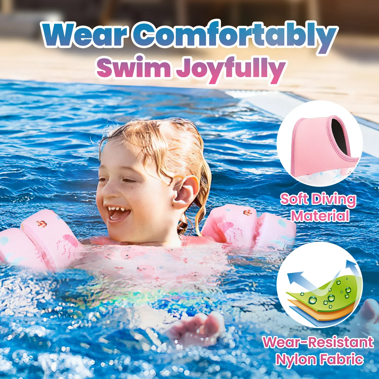 Kids Life Vest with Foam Arm Floats & Safety Whistle - Image 3