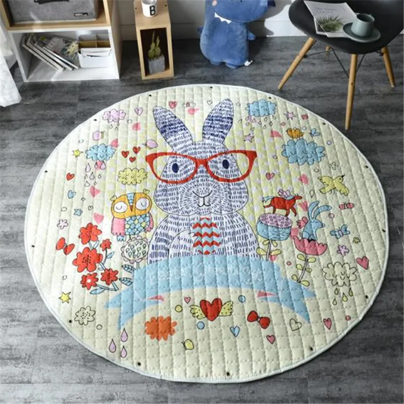 Round Kids Room Carpet – Nordic Animal Play Mat 150cm - Image 13