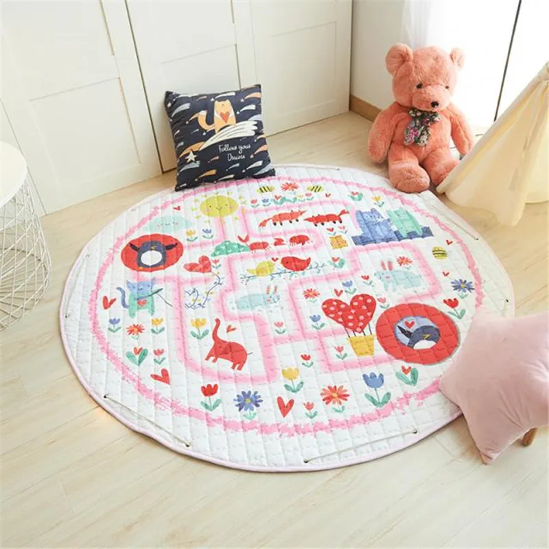 Round Kids Room Carpet – Nordic Animal Play Mat 150cm - Image 19