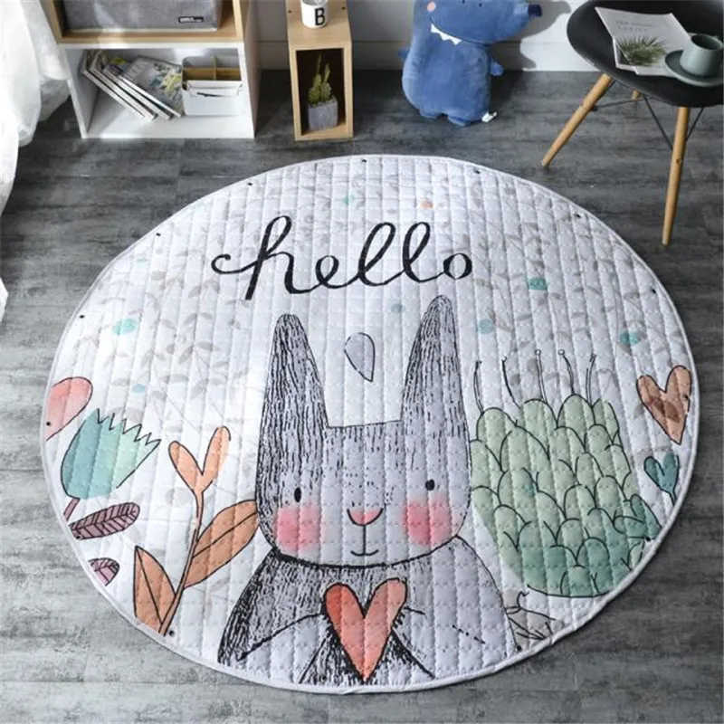 Round Kids Room Carpet – Nordic Animal Play Mat 150cm - Image 23