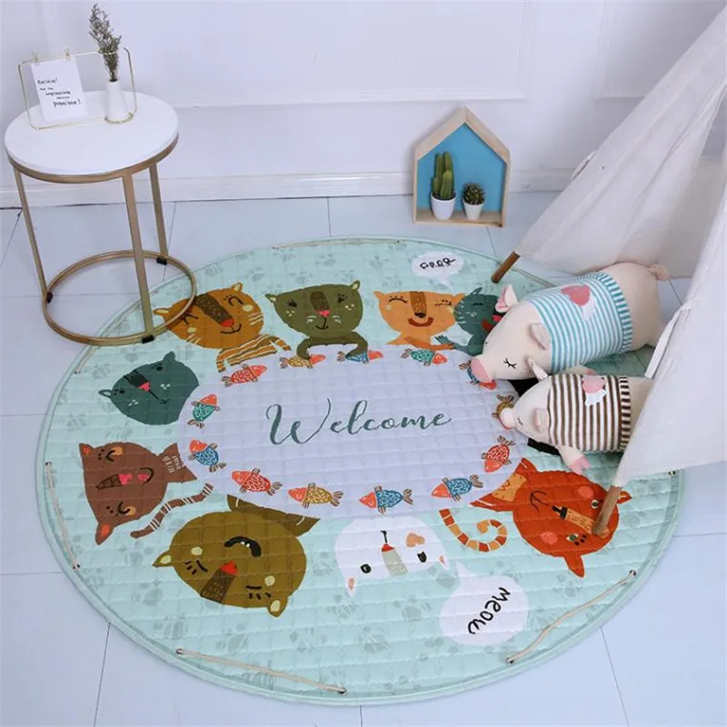 Round Kids Room Carpet – Nordic Animal Play Mat 150cm - Image 26