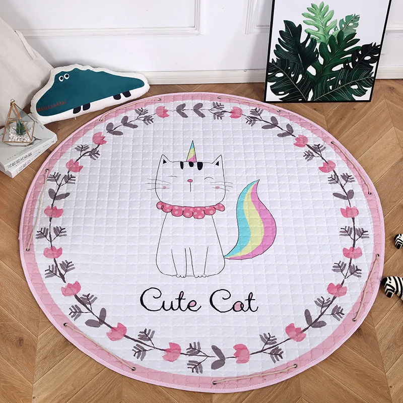 Round Kids Room Carpet – Nordic Animal Play Mat 150cm - Image 33