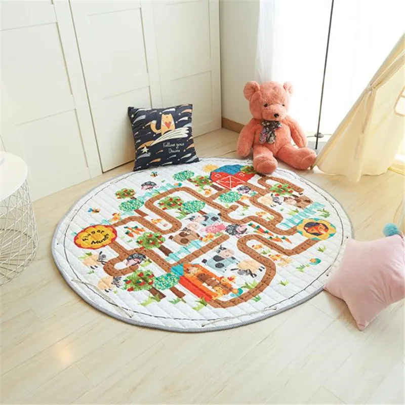 Round Kids Room Carpet – Nordic Animal Play Mat 150cm - Image 35
