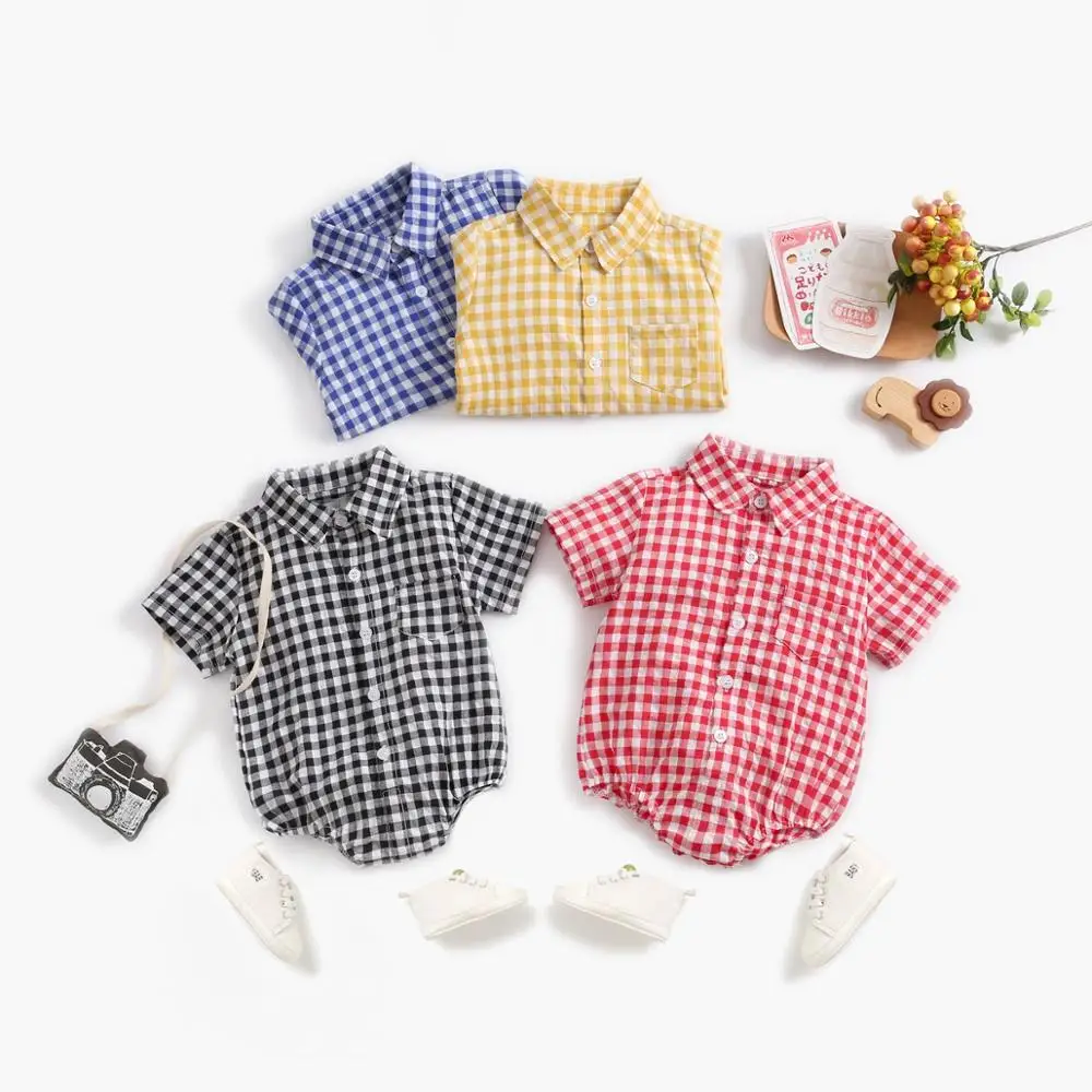 Baby Boy Plaid Bodysuit – Soft Summer Cotton Onesie - Image 4