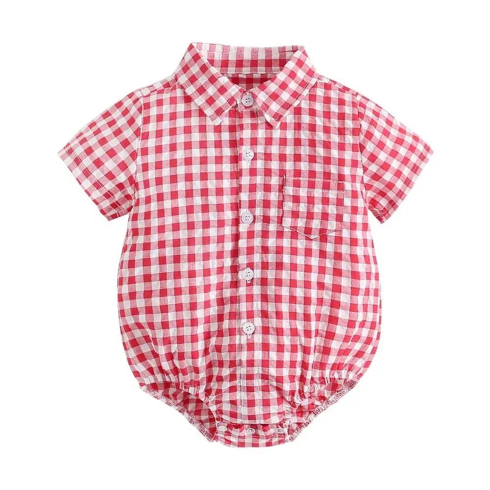 Baby Boy Plaid Bodysuit – Soft Summer Cotton Onesie - Image 9