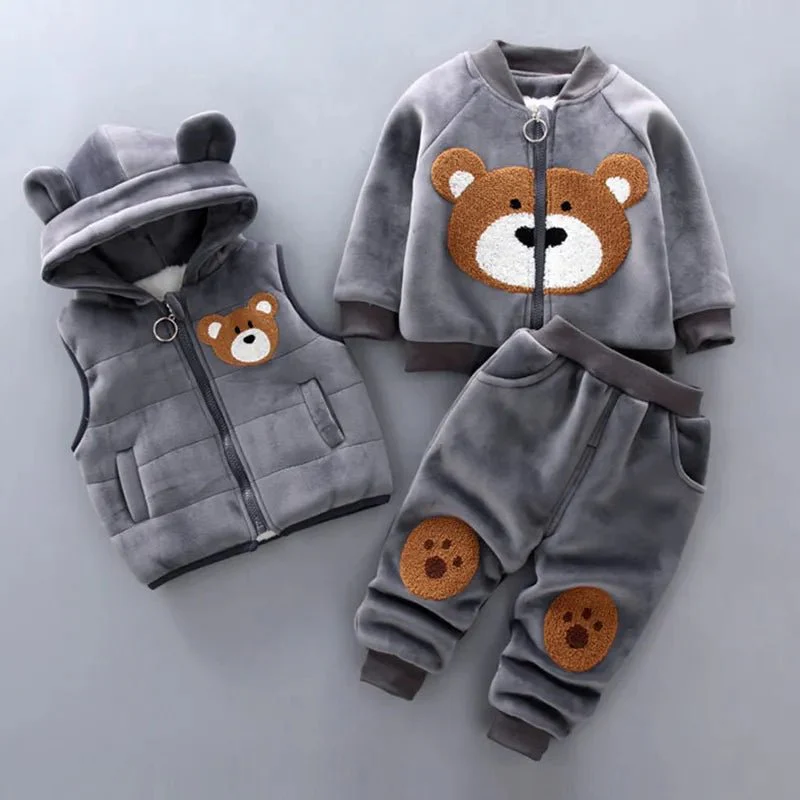 Thick Fleece Cartoon Bear Jacket Vest Pants - Image 6