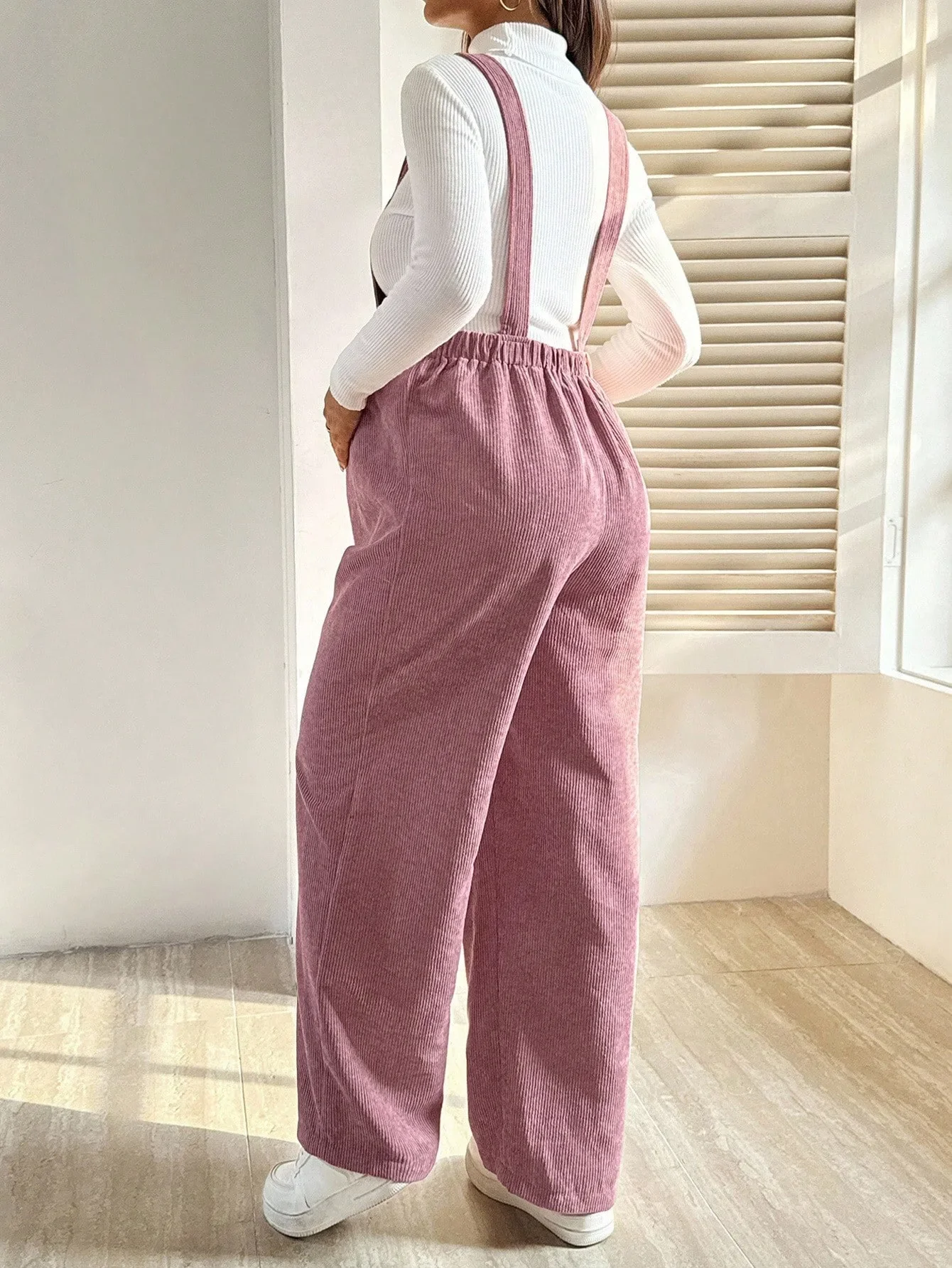 Maternity Corduroy Jumpsuit – Suspender Pants - Image 3